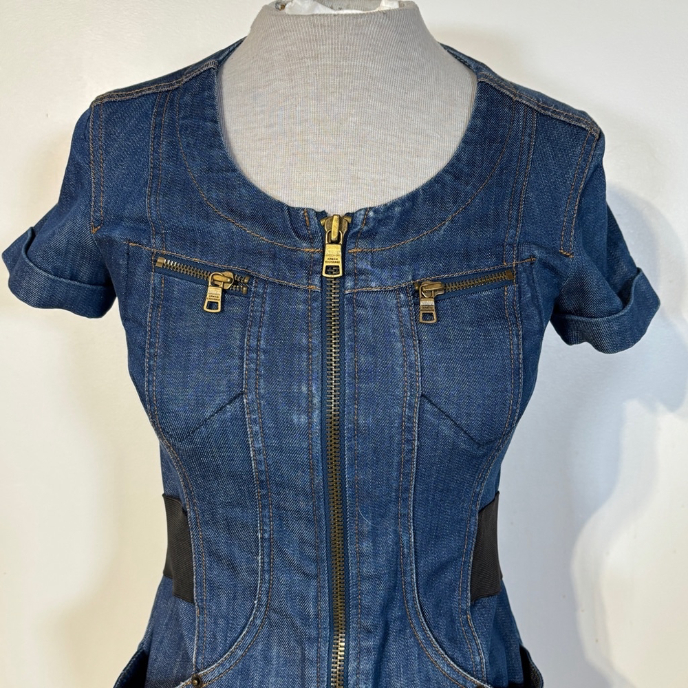 Armani Exchange Jean Denim Dress Blue Women’s Size 0 Gold Stitching Zippers - Picture 4 of 14